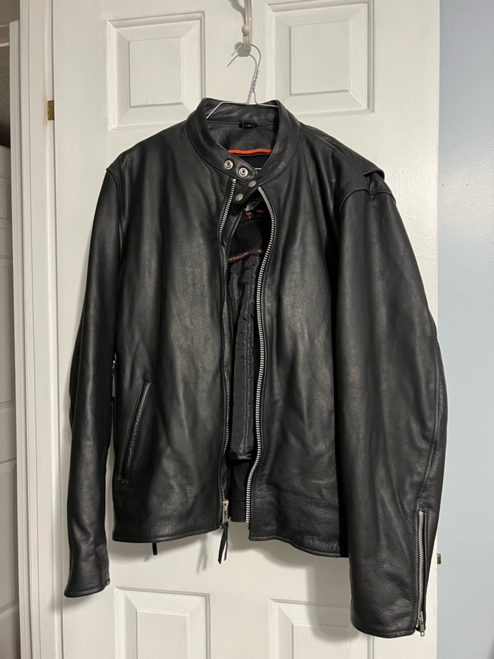 Men's Black Leather Bomber Jacket